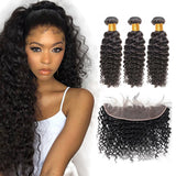 Bundle Deals With Frontal Deep Curly Virgin Human Hair Natural Black