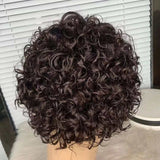 Bob Style Curly Pixie Cut Human Hair Lace Wig  Natural Black #1B